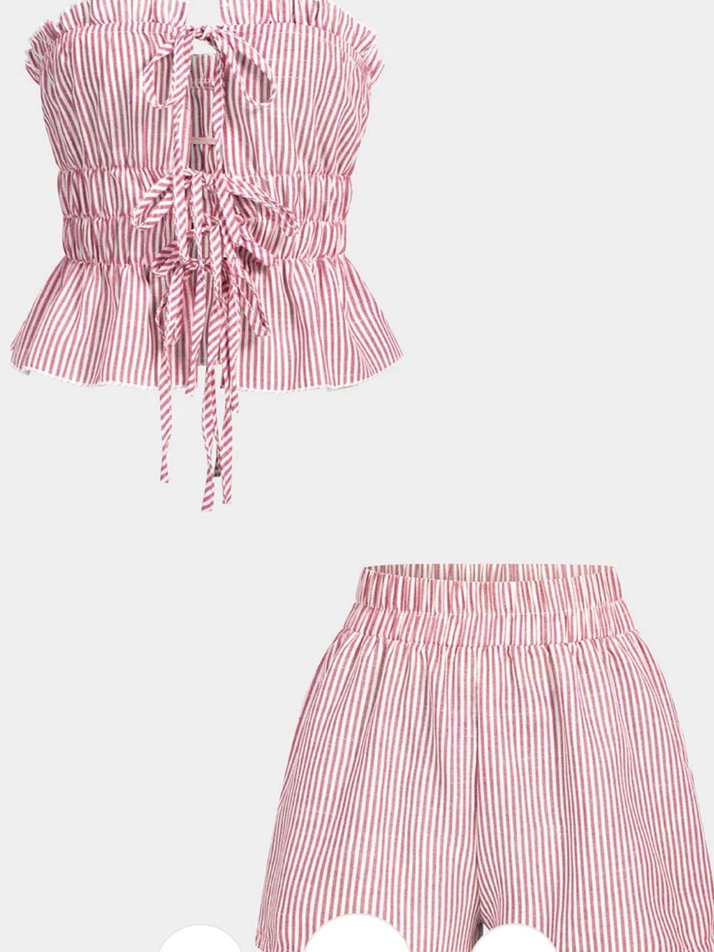 Striped Pink Smocked Tie-Front Top & Shorts Set - Unbranded